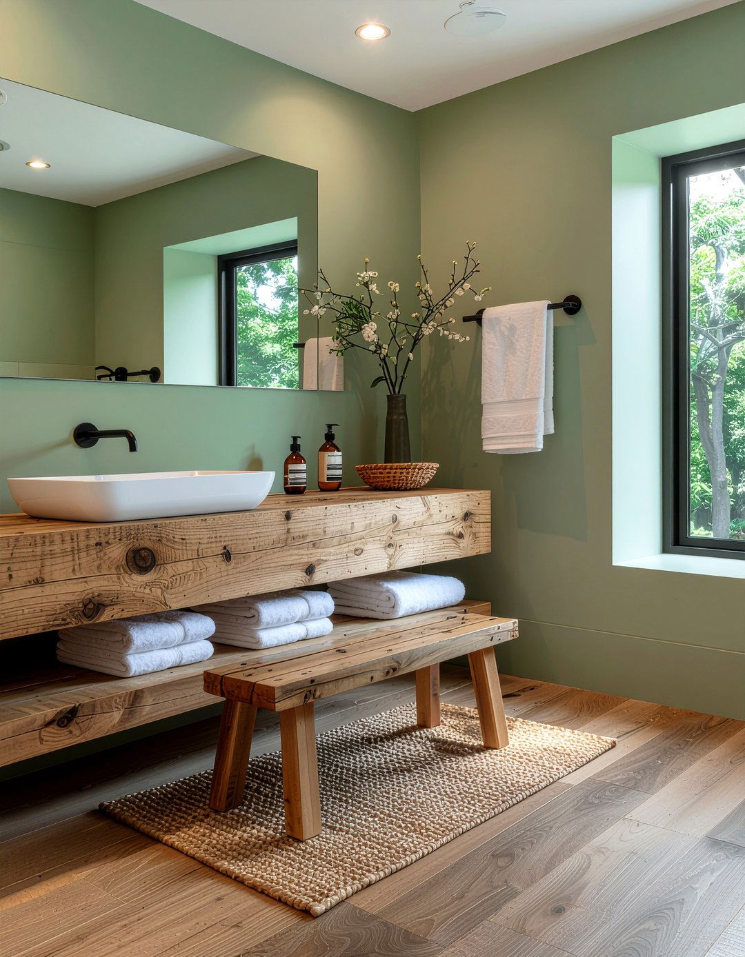 Sage Green And Wood Accents - 30 sage green bathroom ideas