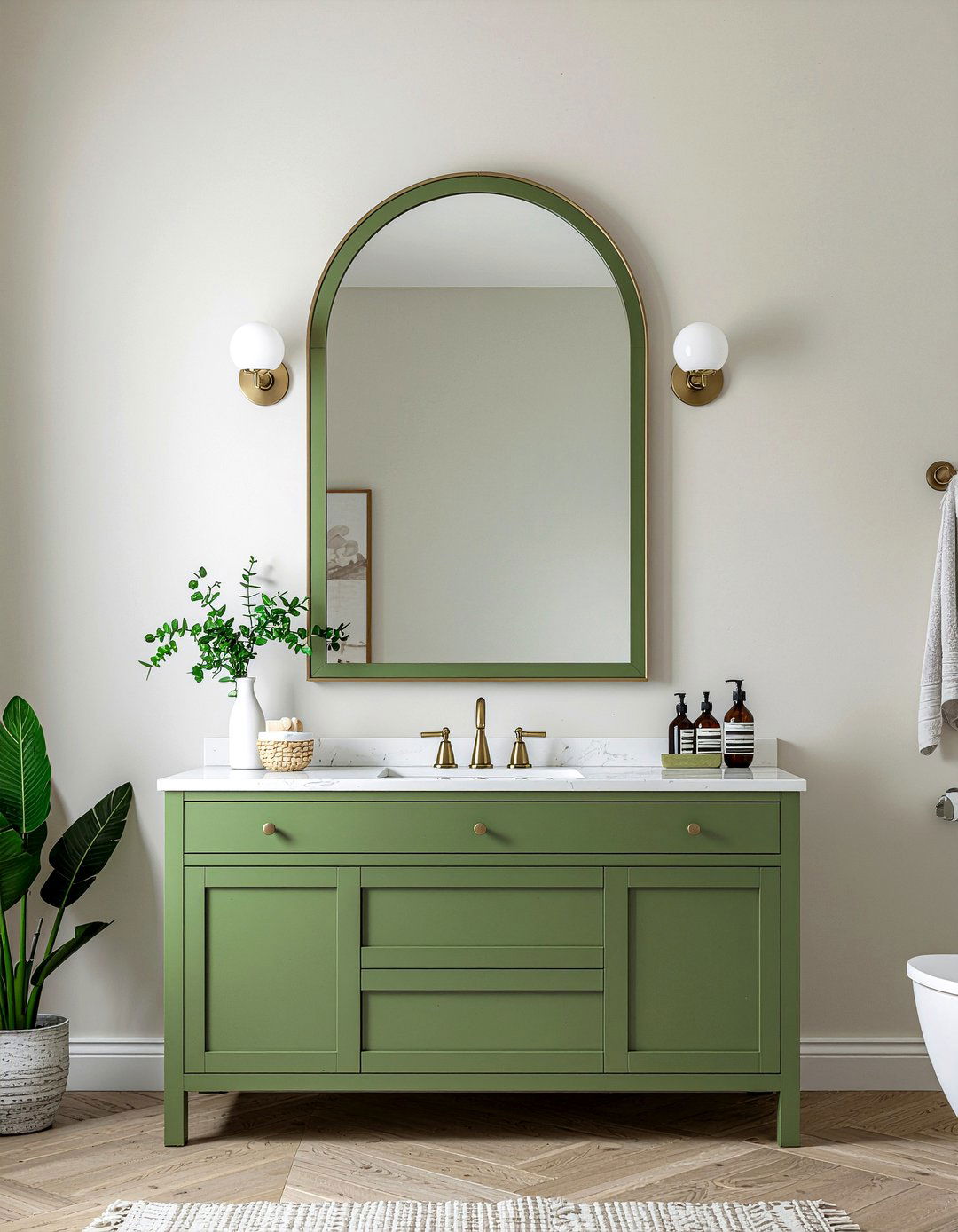 Sage Green Arched Mirror - 30 sage green bathroom ideas
