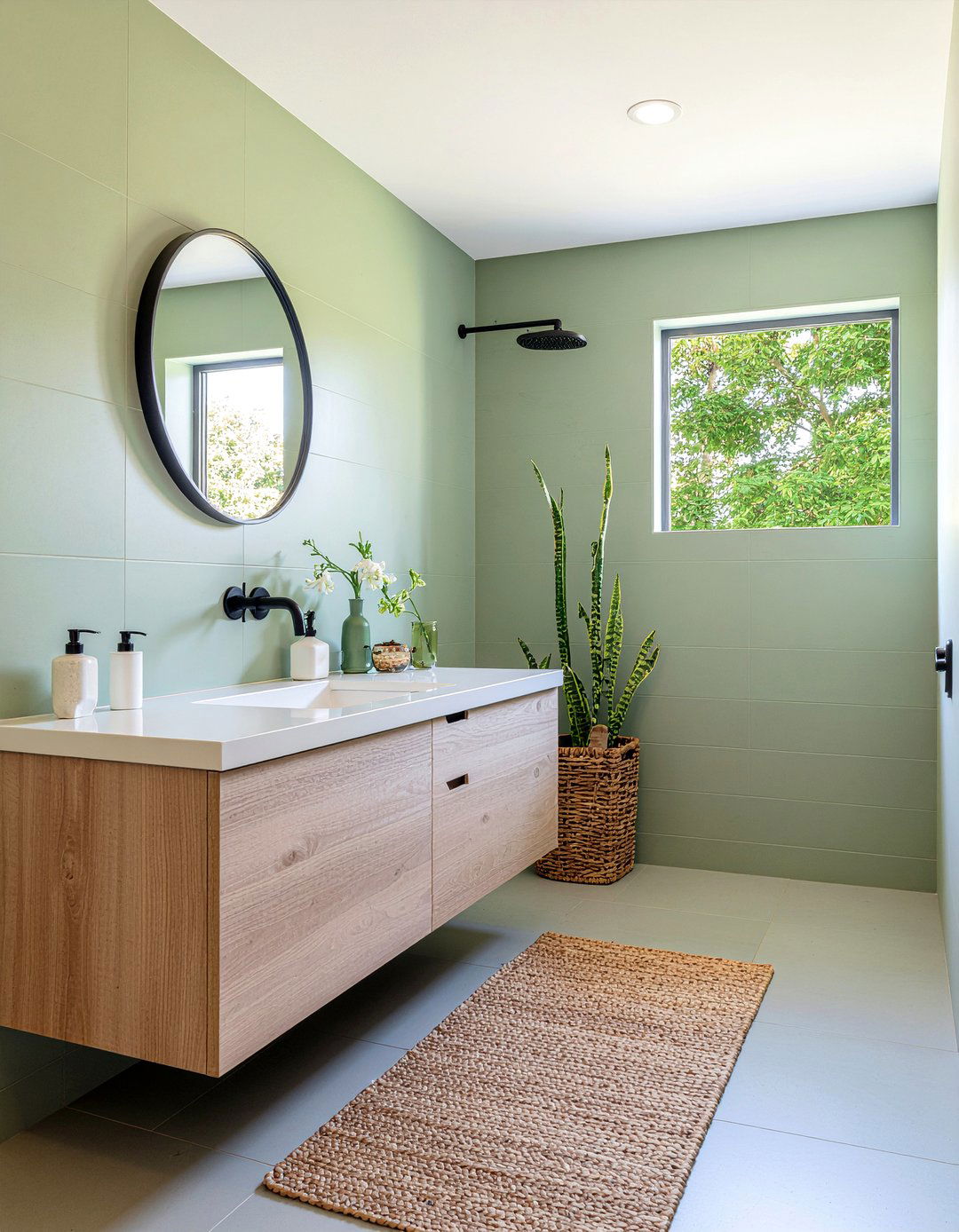 Sage Green Bathroom - 30 large format tile bathroom ideas