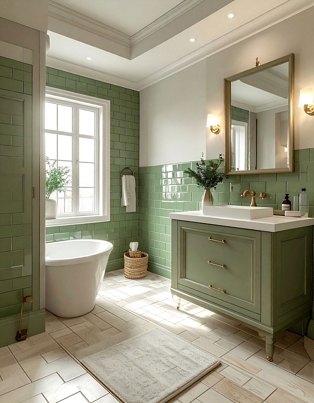 Sage Green Beveled Tile - 30 small bathroom tile ideas