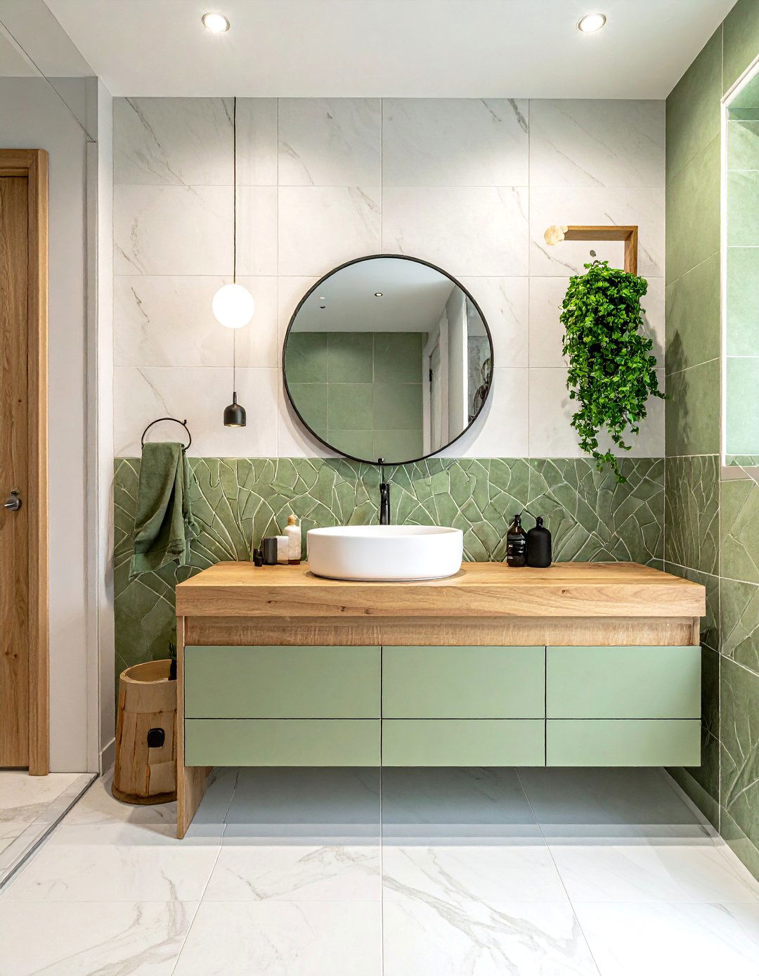 Sage Green Fan Tile Bathroom - 30 fan tile bathroom ideas