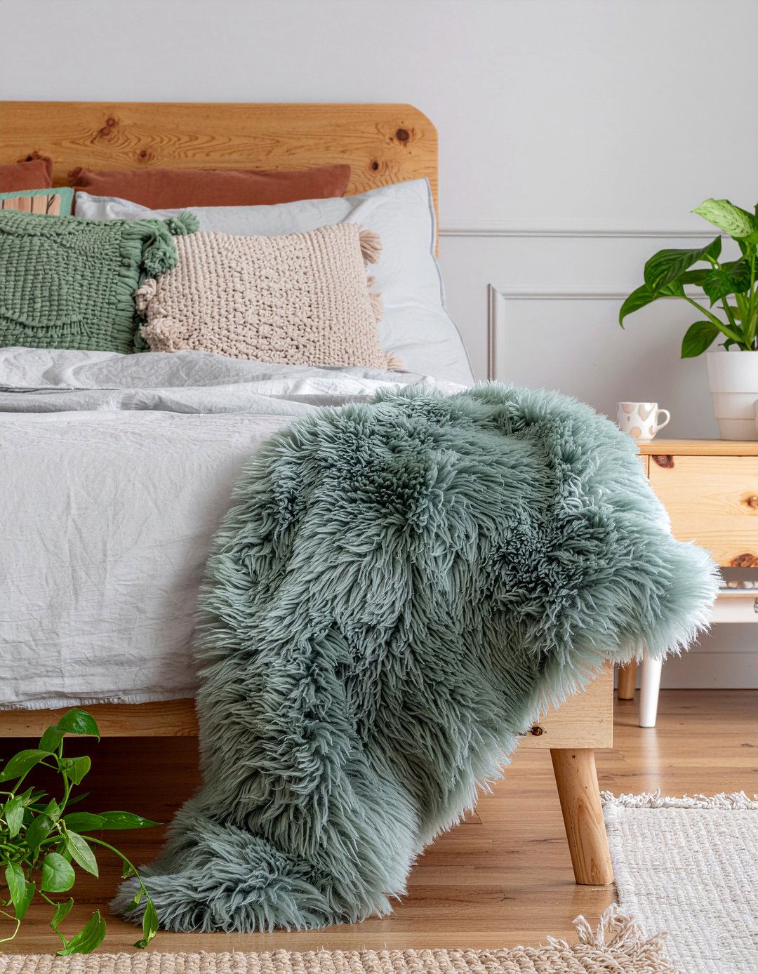 Sage Green Faux Fur - 30 bedroom faux fur throws