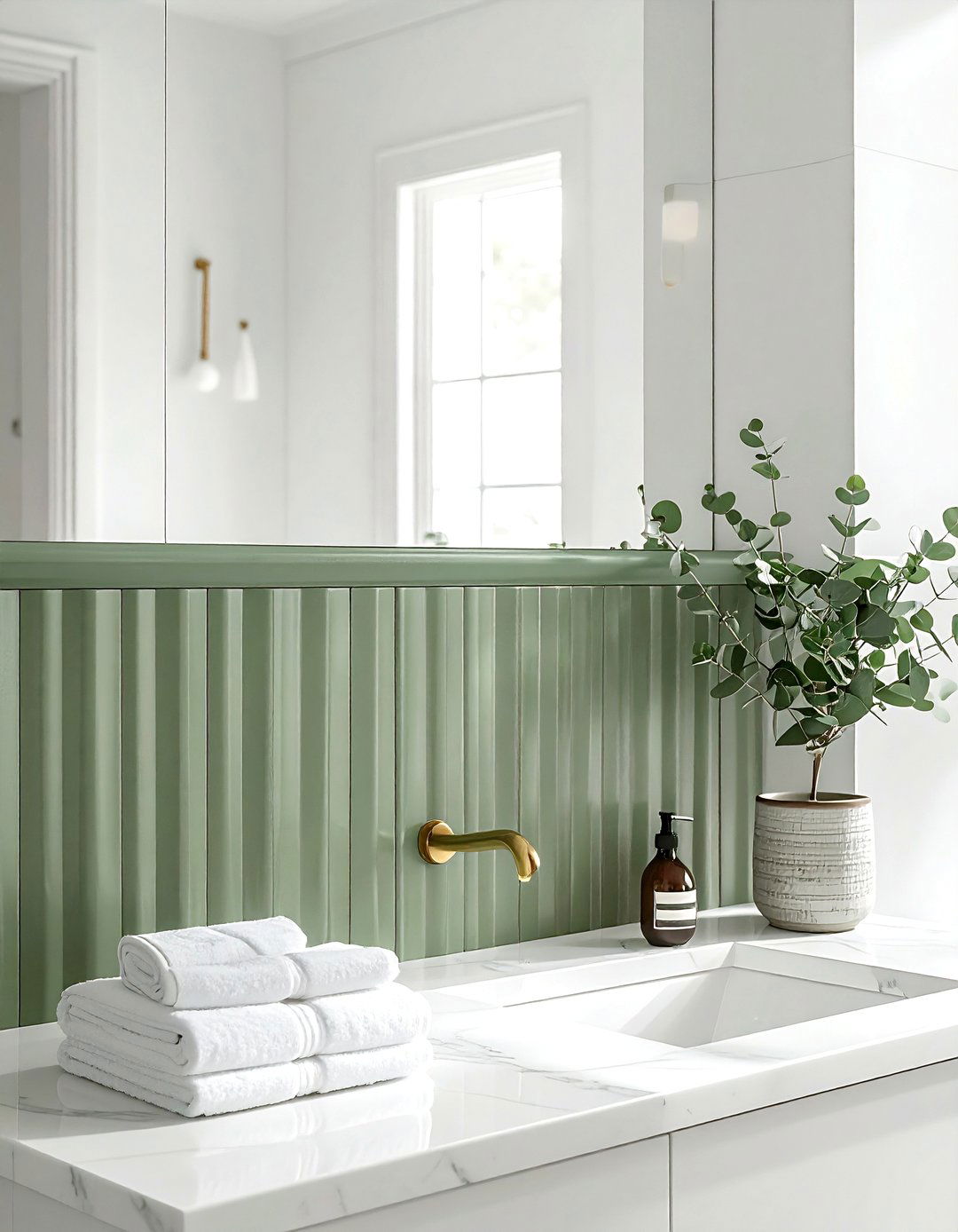Sage Green Fluted Tile - 30 ribbed tile bathroom ideas