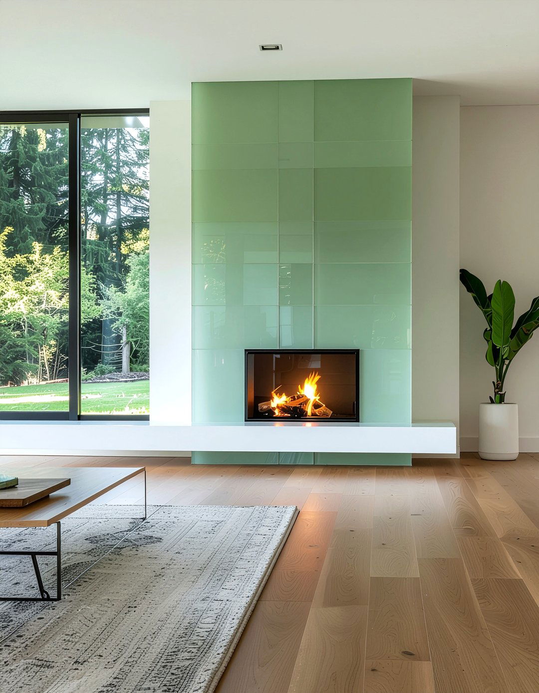 Sage Green Glass Tile - 30 living room fireplace tile ideas