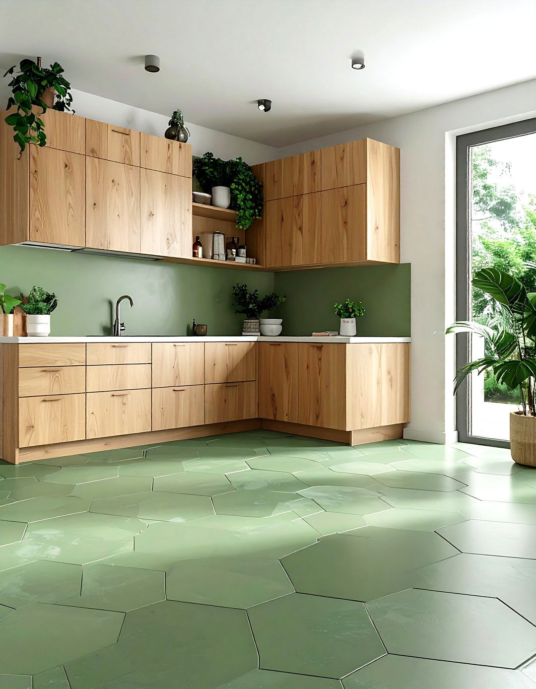Sage Green Hexagon Floor - 30 hexagon floor kitchen ideas