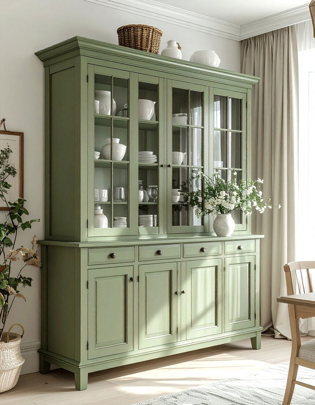 Sage Green Hutch - 30 painted dining room furniture ideas