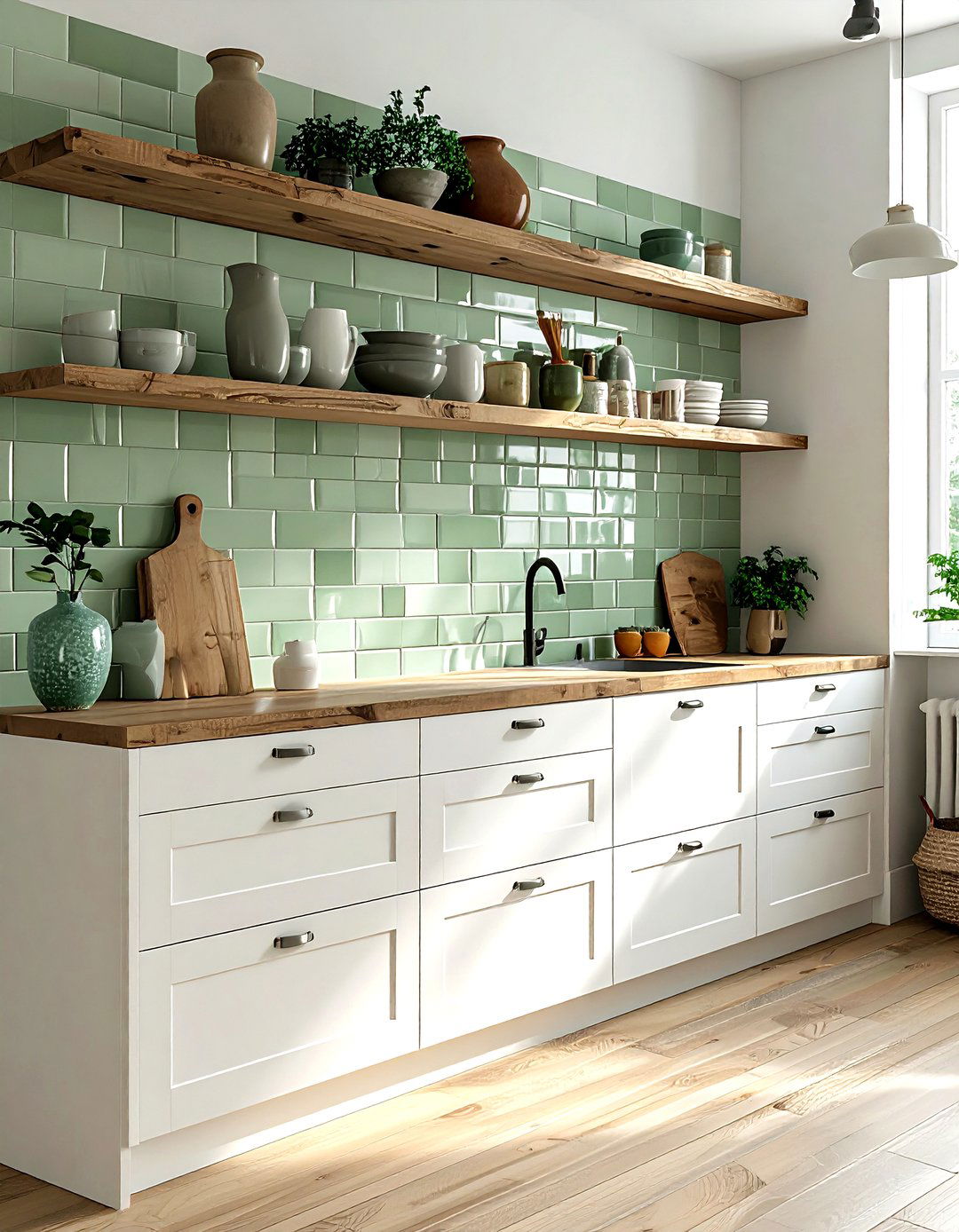 Sage Green Kit Kat Tile - 30 stacked tile kitchen backsplash ideas