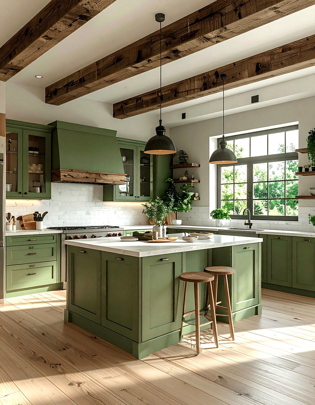Sage Green Kitchen Ceiling Beams - 30 sage kitchen ideas