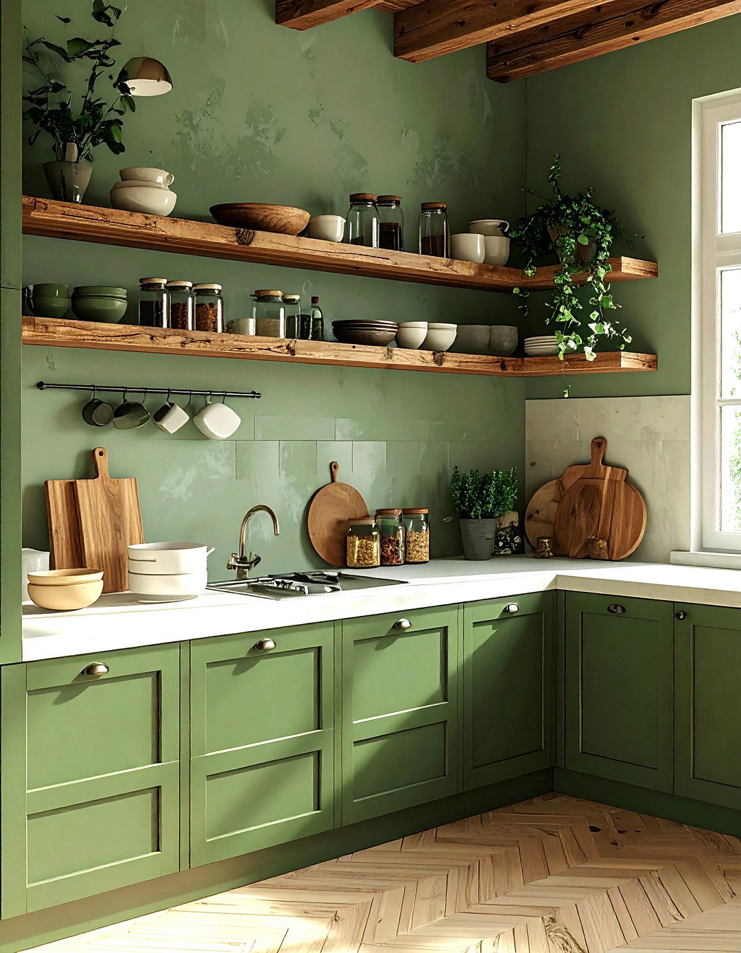 Sage Green Kitchen Open Shelving Wood - 30 sage kitchen ideas