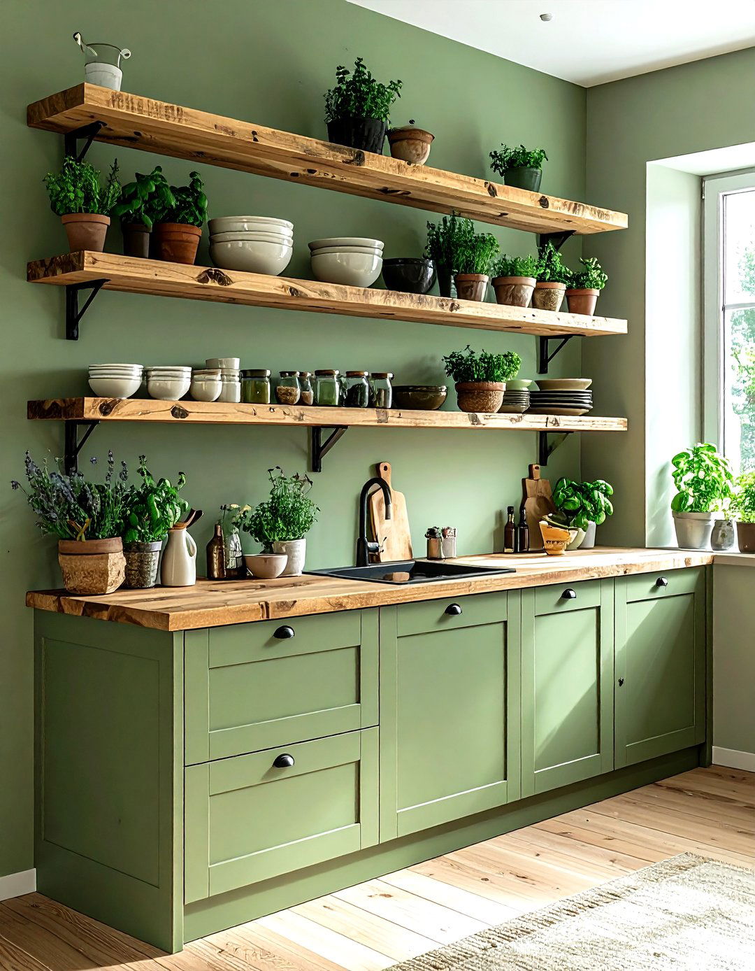 Sage Green Kitchen Open Shelving - 30 sage green kitchen ideas
