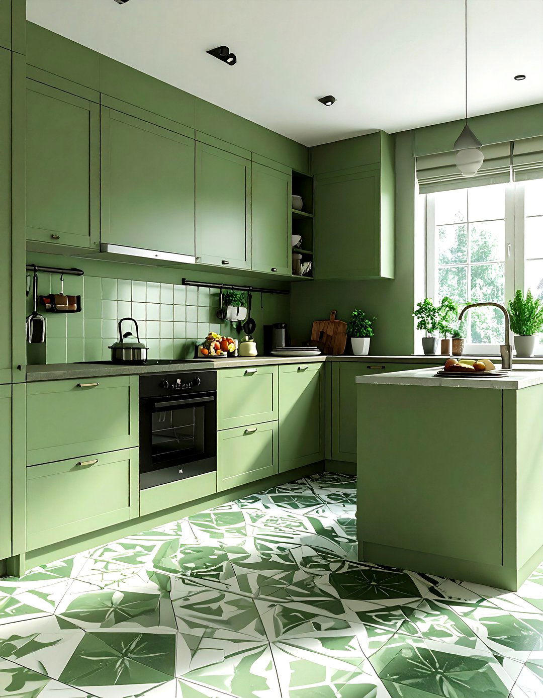 Sage Green Kitchen Patterned Floor Tile - 30 sage kitchen ideas