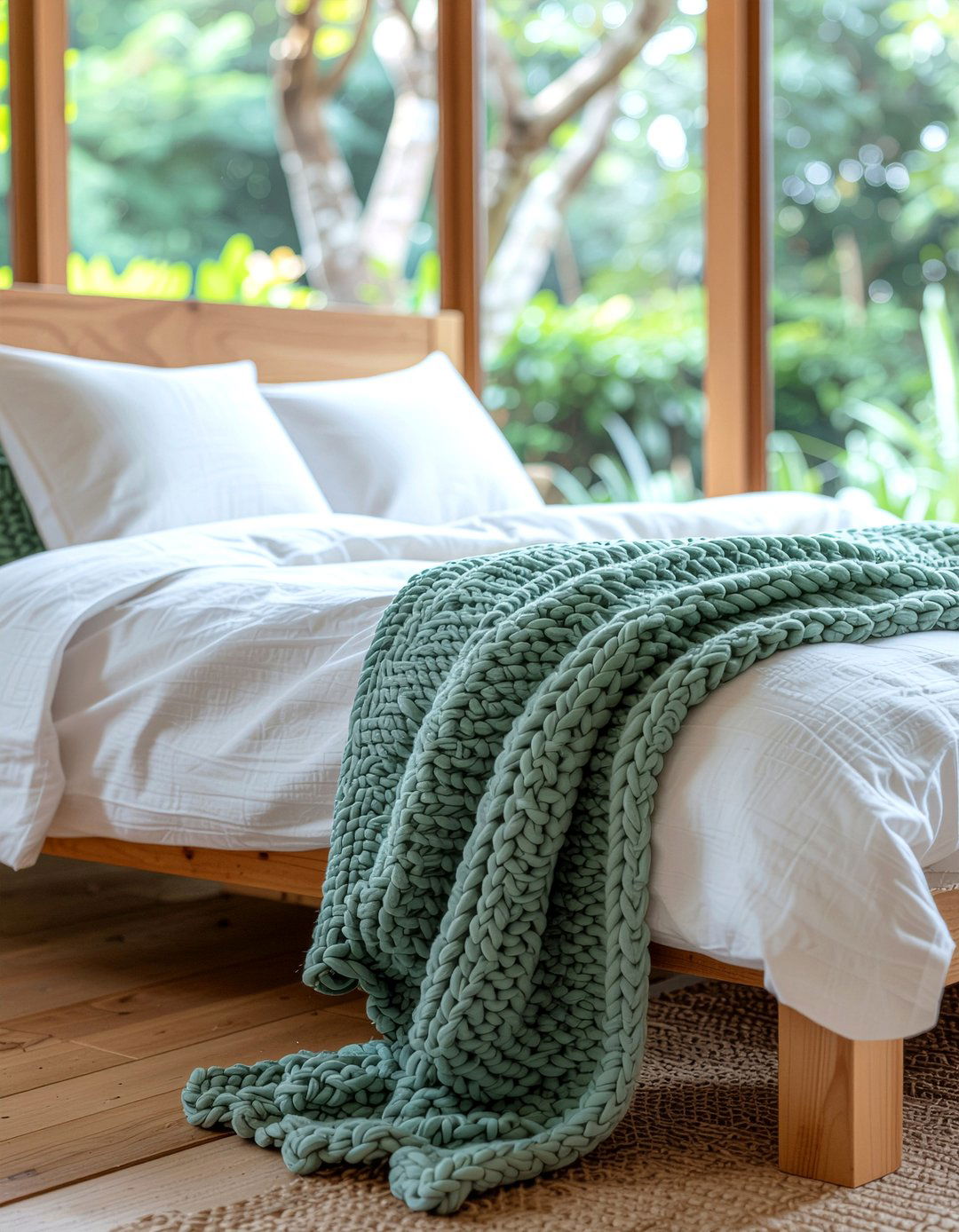 Sage Green Knit Throw - 30 bedroom chunky knit throws