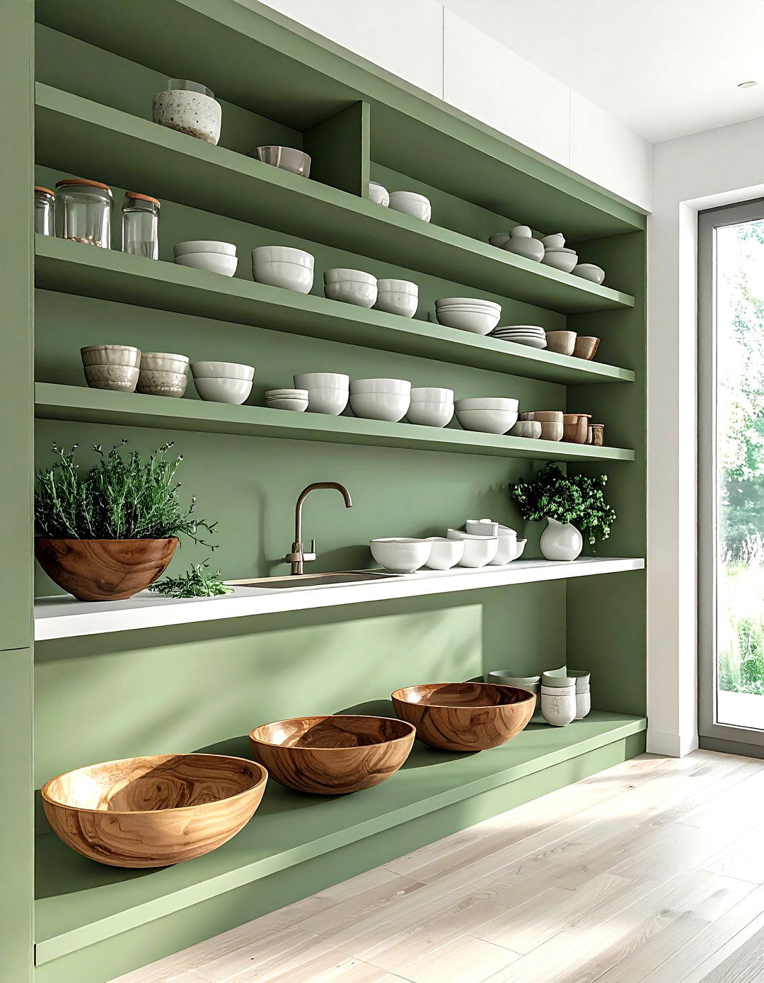 Sage Green Open Shelving - 30 sage green decor ideas
