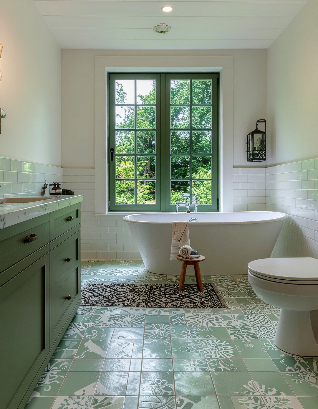 Sage Green Patterned Floor - 30 sage green bathroom ideas