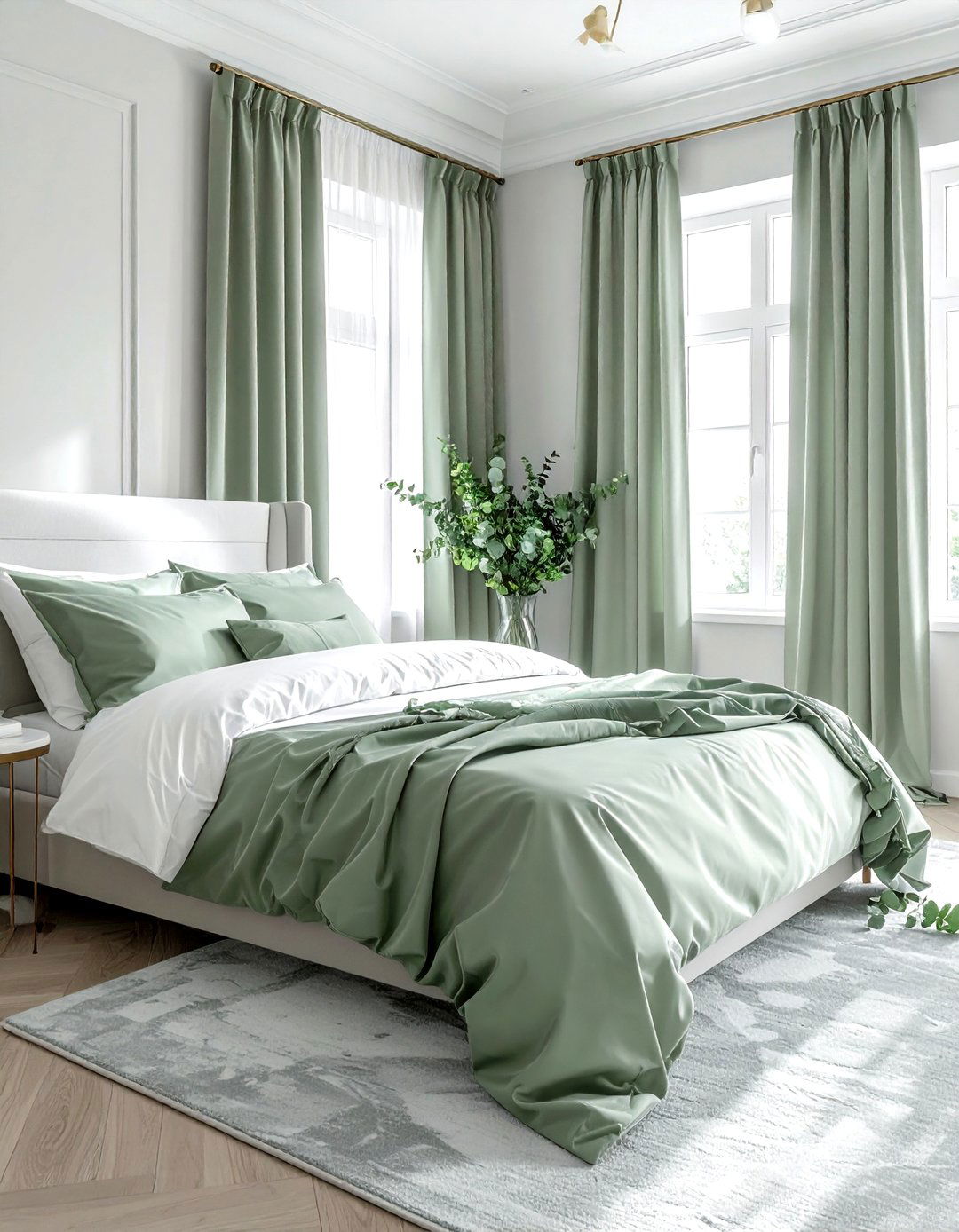Sage Green Silk Drapes - 30 bedroom curtain ideas