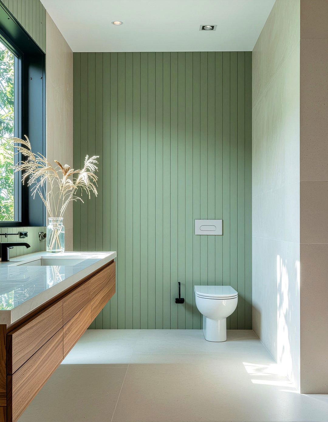 Sage Green Slatted Wood - 30 sage green bathroom ideas