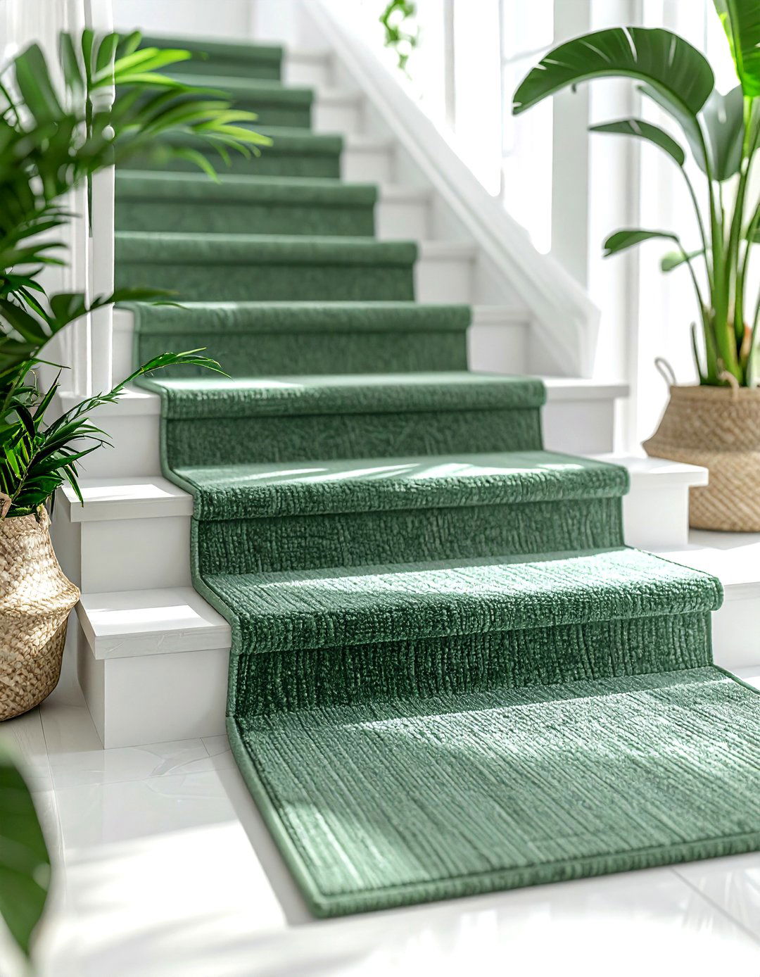 Sage Green Stair Runner - 30 stair runner ideas