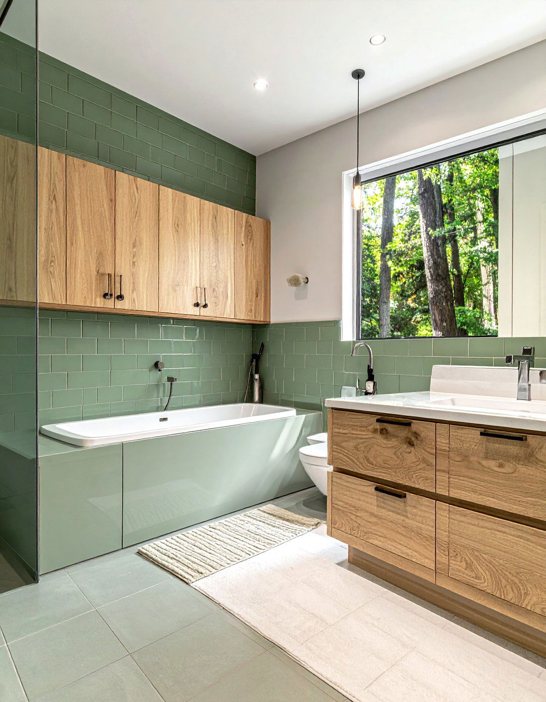 Sage Green Subway - 30 feature wall tile bathroom ideas