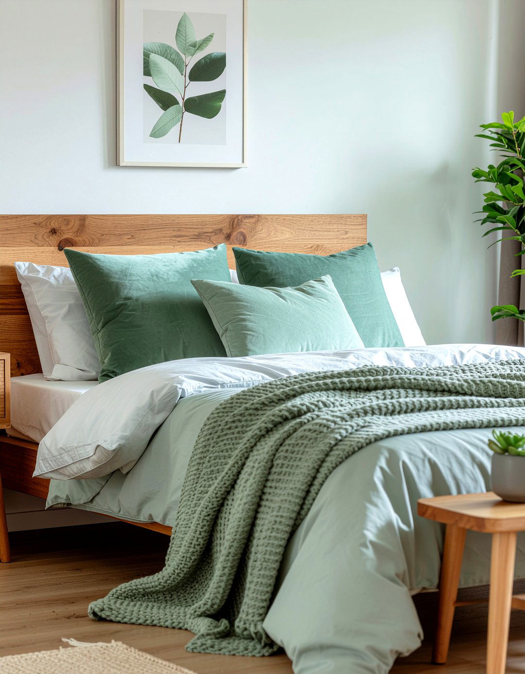 Sage green accents - 30 warm minimalist bedroom ideas