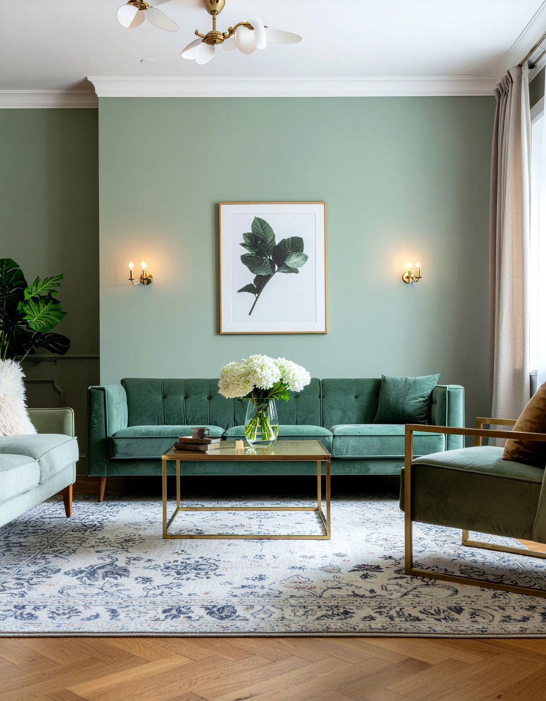 Sage green and brass living room - 30 living room sage green walls