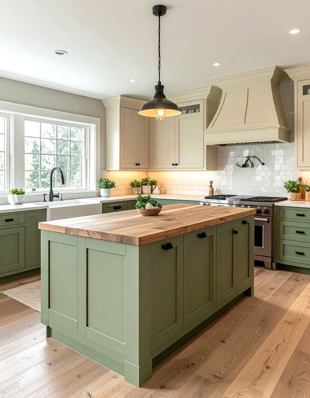 Sage green and cream kitchen cabinets - 30 two-tone kitchen cabinet ideas