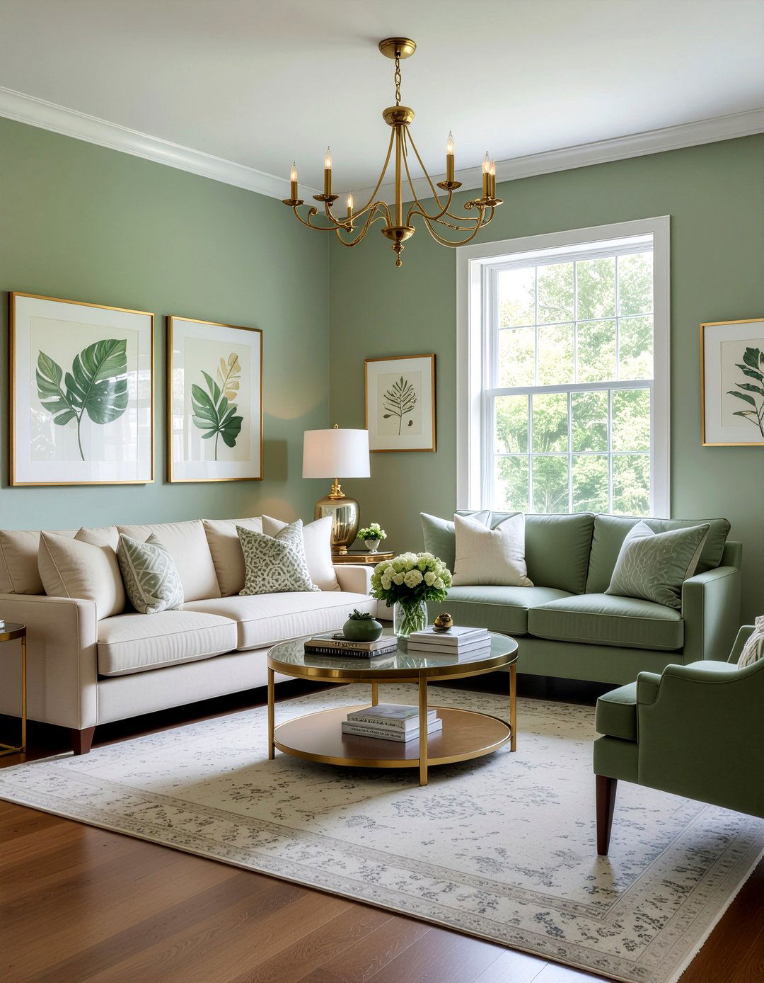 Sage green and gold living room - 30 gold accent living room ideas