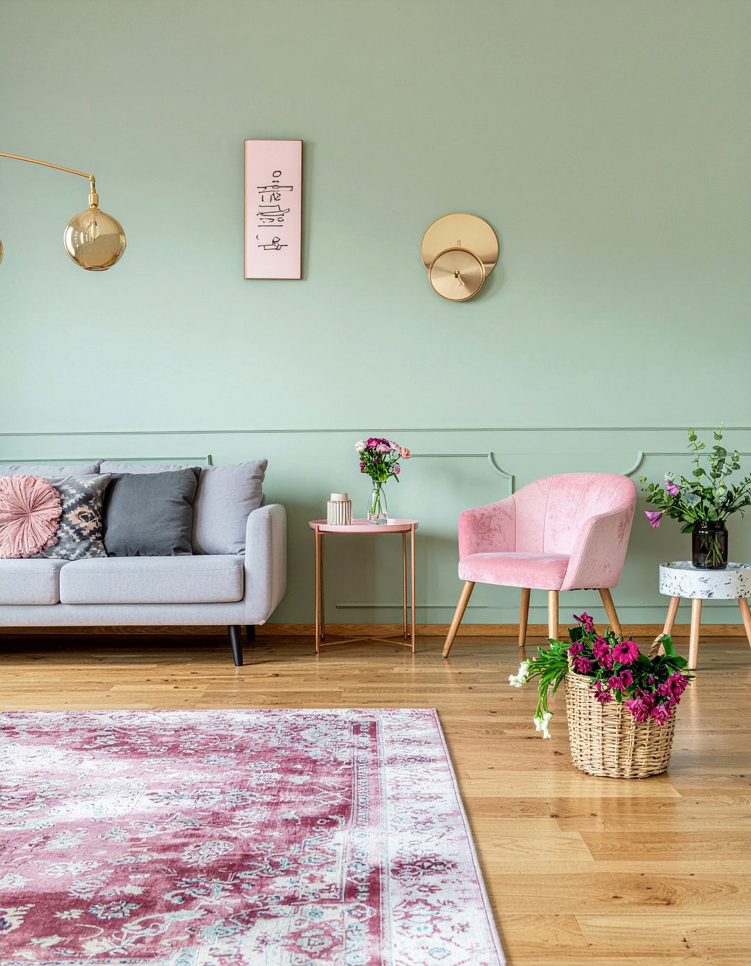 Sage green and pink living room - 30 living room sage green walls