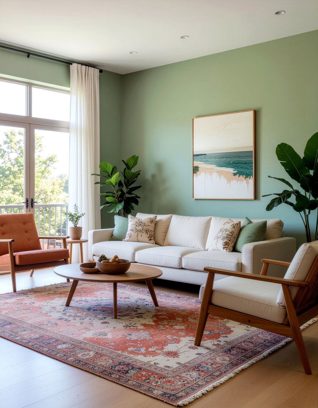 Sage green and terracotta living room - 30 colorful living room ideas