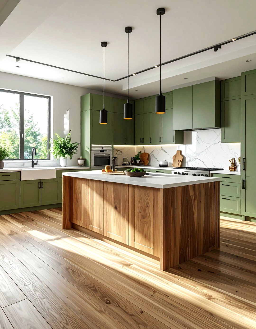 Sage green and wood kitchen - 30 two-tone cabinet kitchen ideas