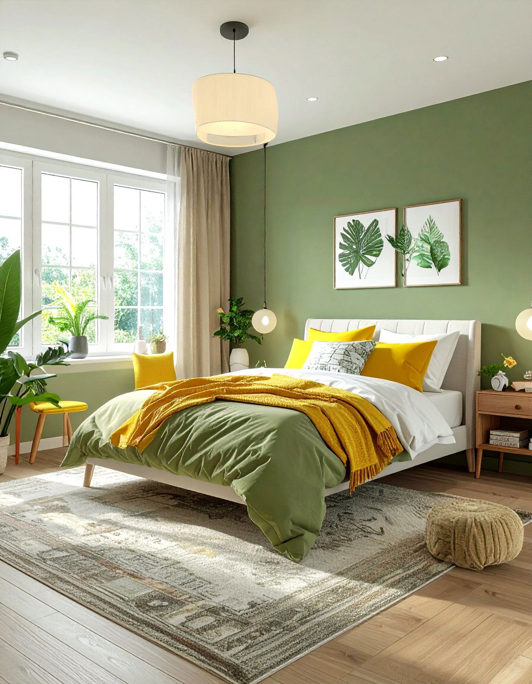 Sage green and yellow bedroom - 30 yellow and white bedroom ideas