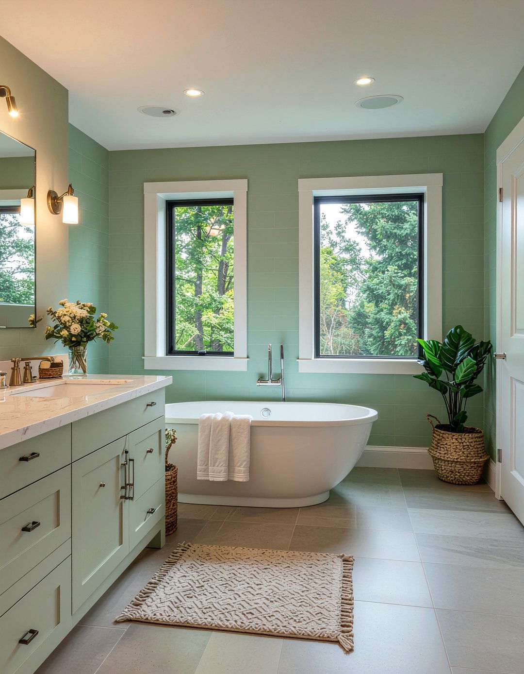 Sage green bathroom tile - 30 floor to ceiling tile bathroom ideas