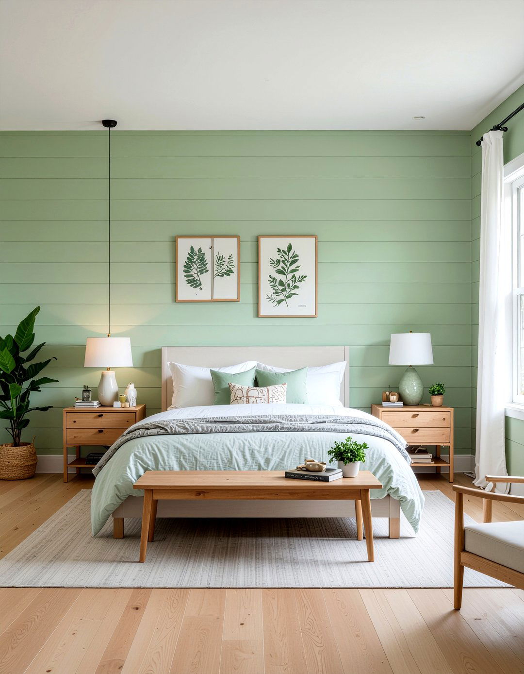 Sage green board and batten - 30 bedroom board and batten ideas