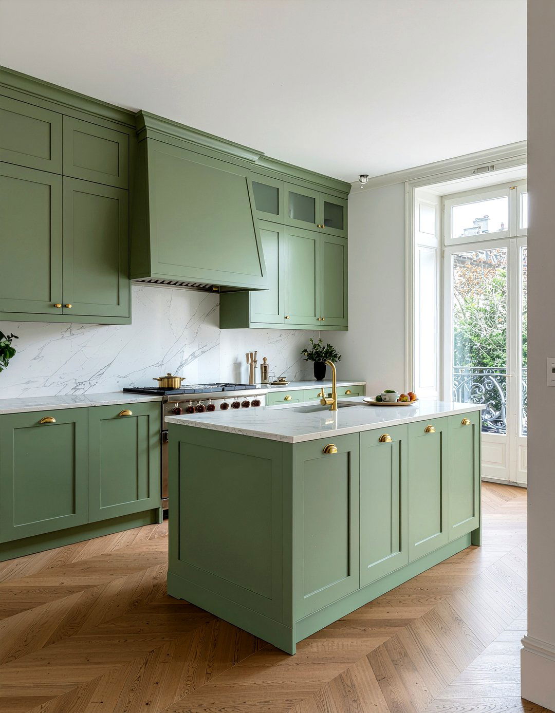 Sage green cabinets - 30 Parisian kitchen ideas