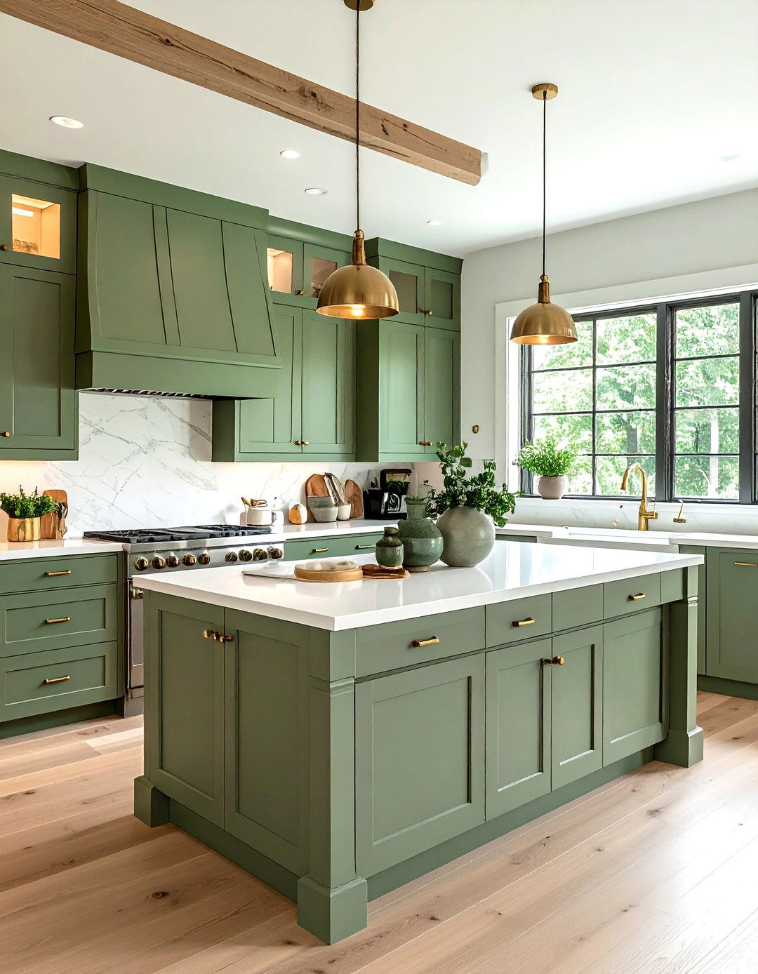 Sage green cabinets white countertops - 30 green and white kitchen ideas