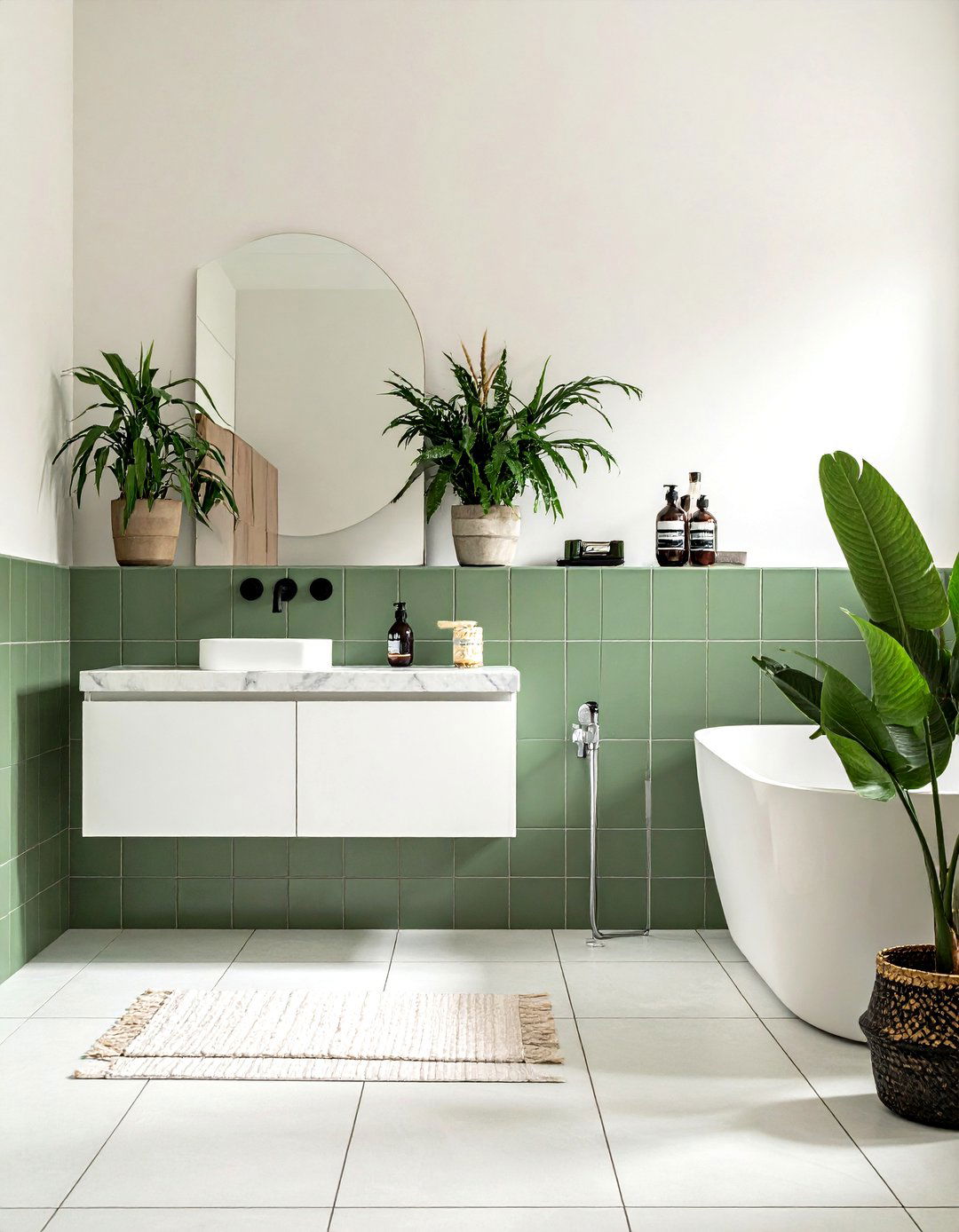 Sage green cement tile bathroom - 30 cement tile bathroom ideas