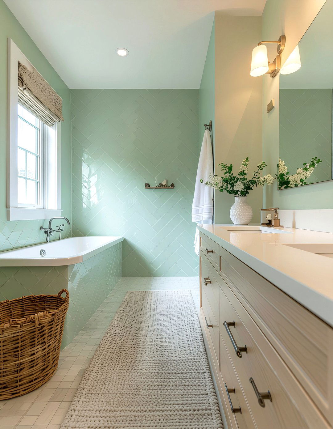 Sage green herringbone tile bathroom - 30 herringbone tile bathroom ideas