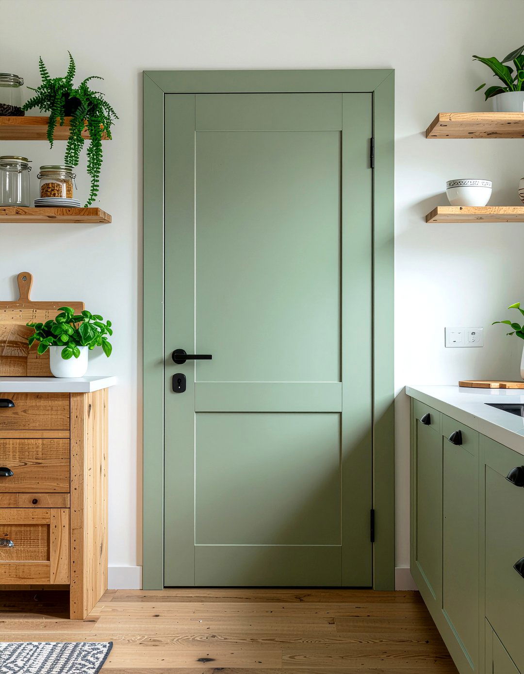 Sage green kitchen door - 30 kitchen exterior door ideas