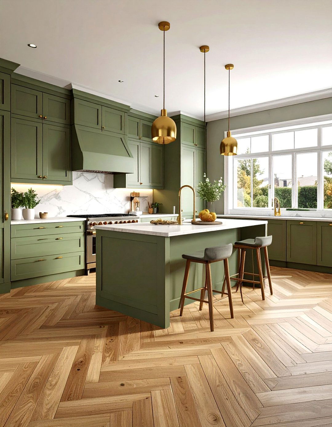Sage green kitchen oak herringbone - 30 herringbone floor kitchen ideas
