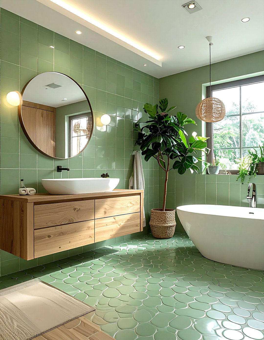 Sage green penny tile bathroom - 30 penny round tile bathroom ideas