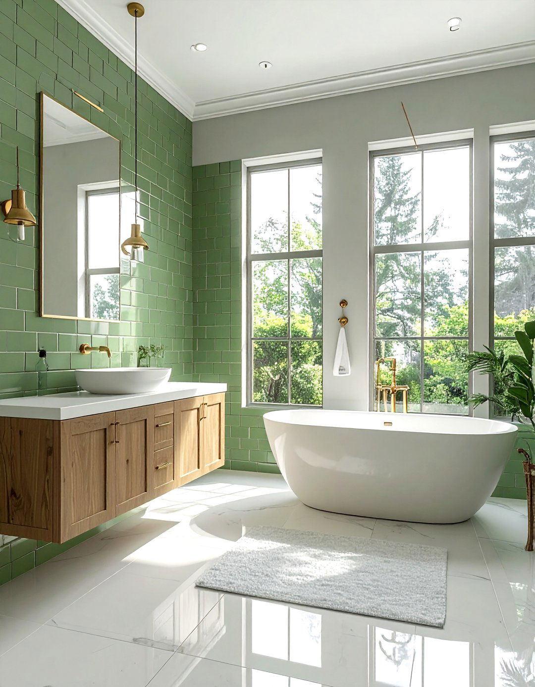 Sage green penny tile - 30 penny tile bathroom ideas