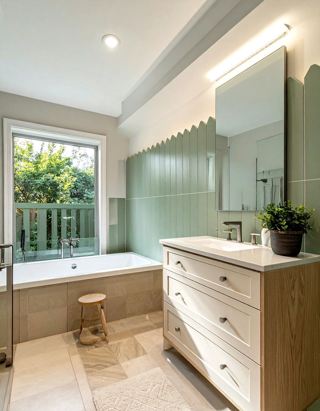 Sage green picket tile - 30 bathroom wall tile ideas