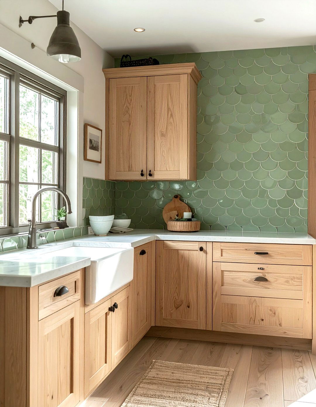 Sage green scallop tile backsplash - 30 fish scale tile kitchen backsplash ideas