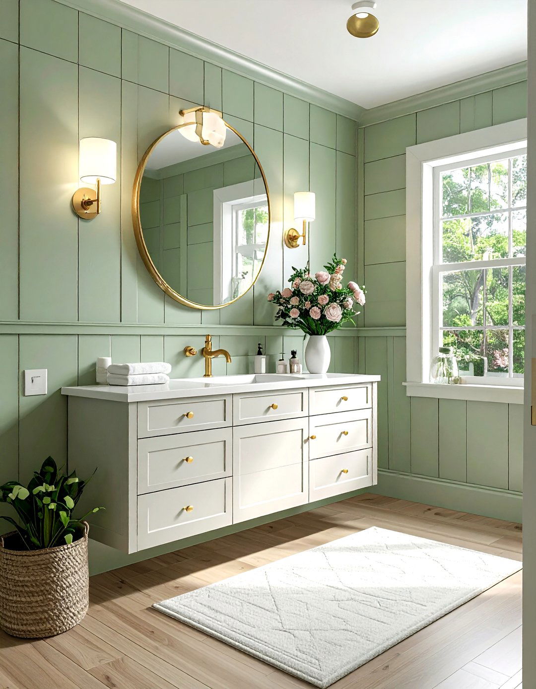 Sage green shiplap powder room - 30 shiplap wall ideas