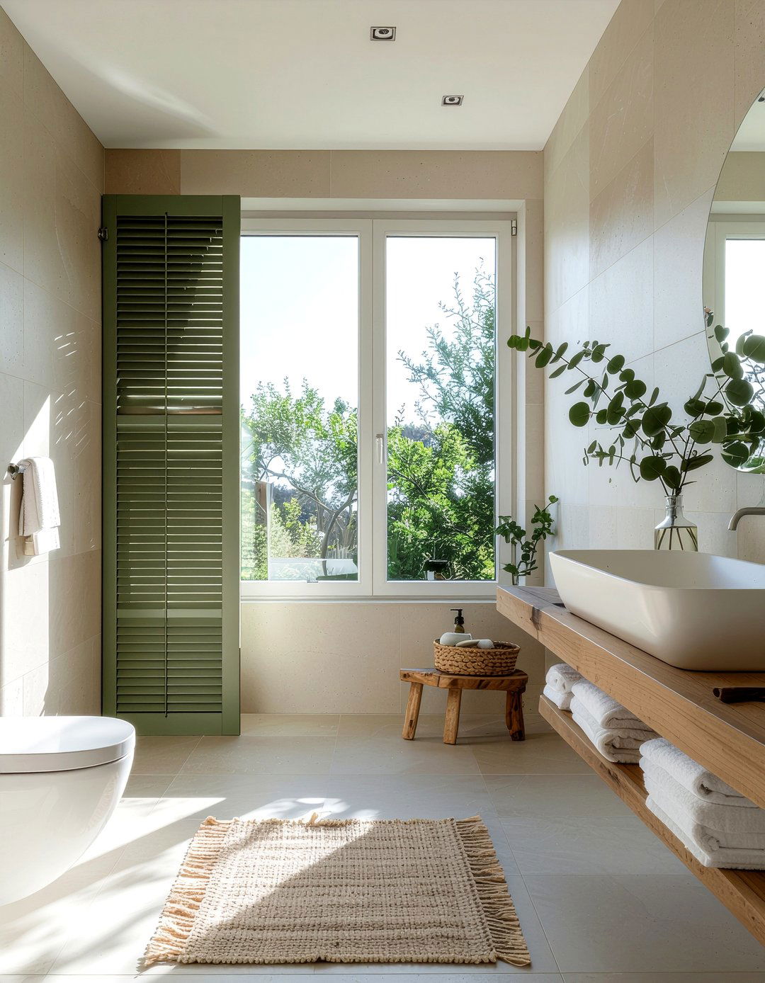 Sage green shutters - 30 bathroom shutter ideas