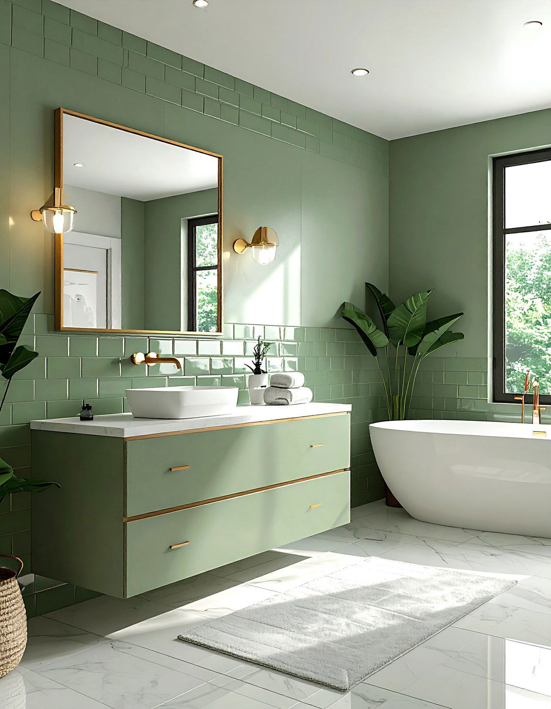 Sage green stacked subway tile - 30 stacked subway tile bathroom ideas