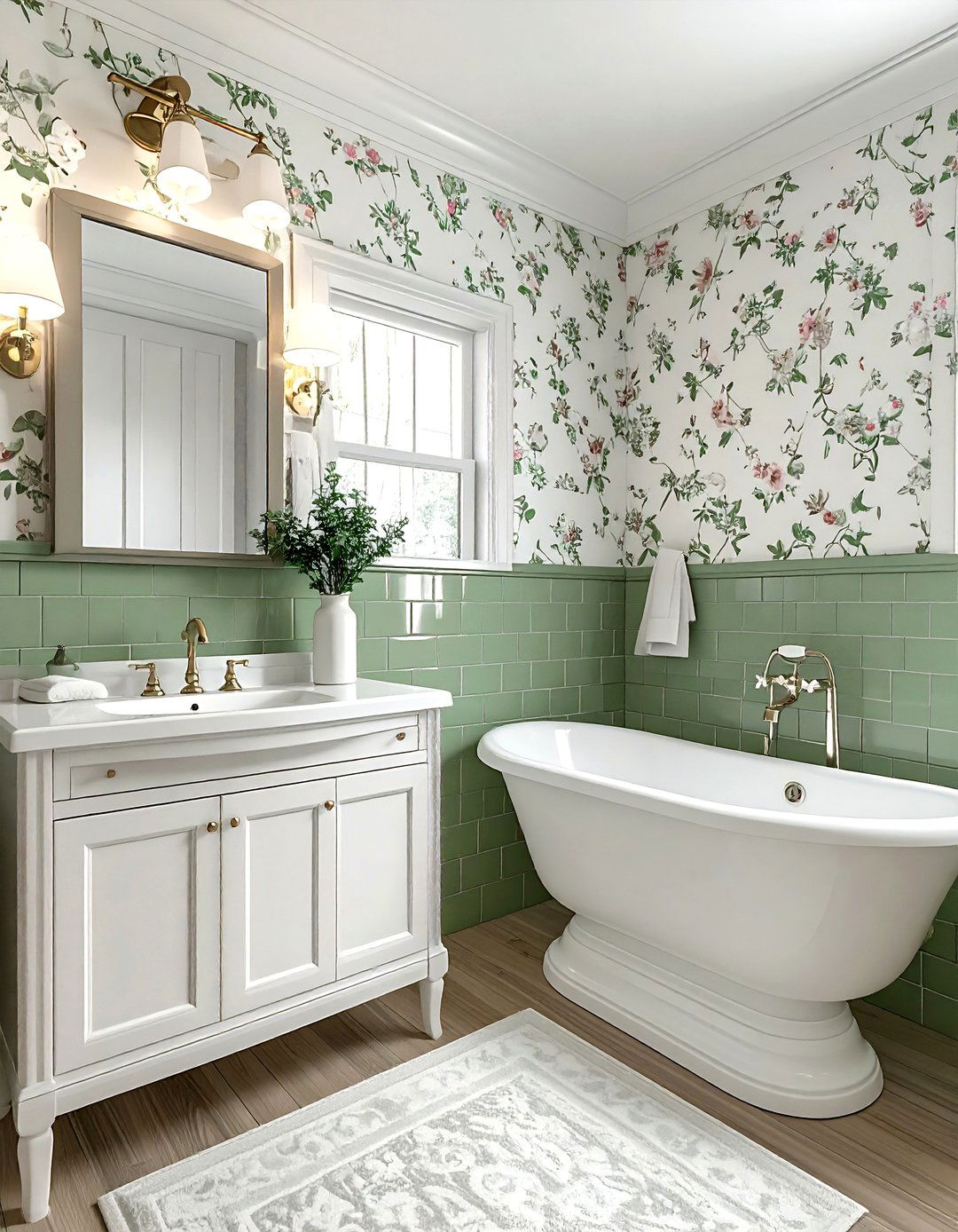 Sage green subway tile wainscoting - 30 subway tile bathroom ideas