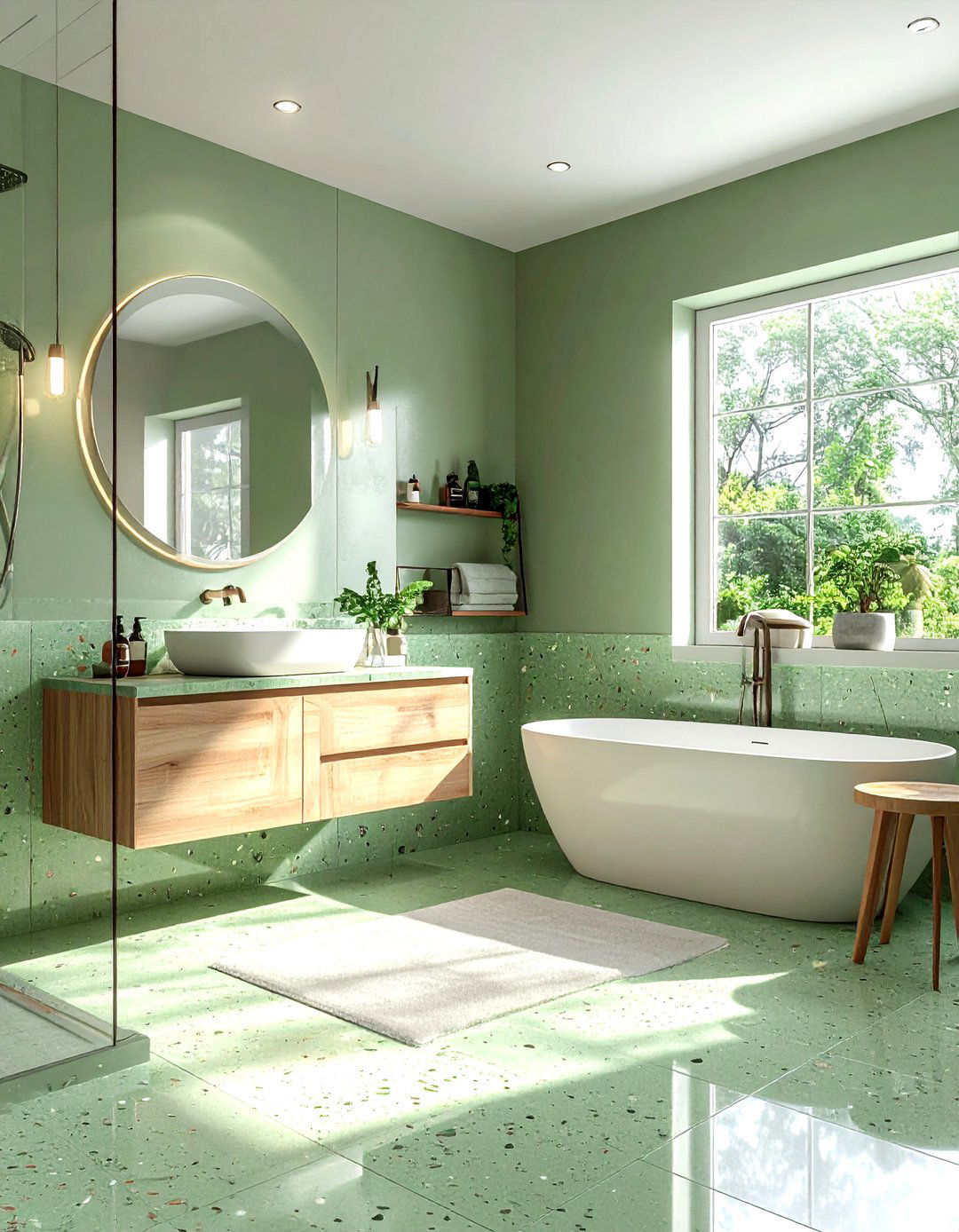 Sage green terrazzo - 30 terrazzo tile bathroom ideas
