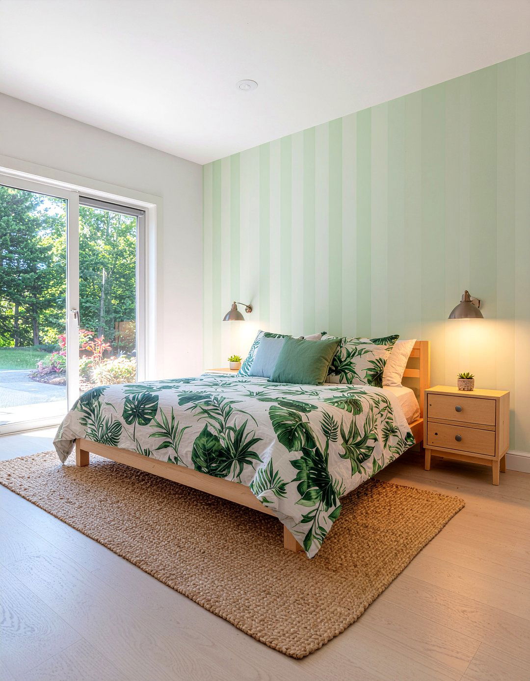 Sage green vertical stripe wallpaper - 30 bedroom striped wallpapers