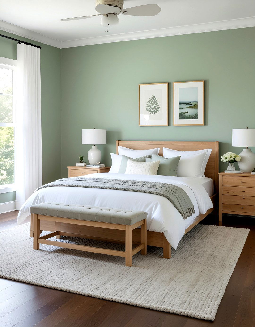 Sage green wall paint - 30 serene bedroom ideas