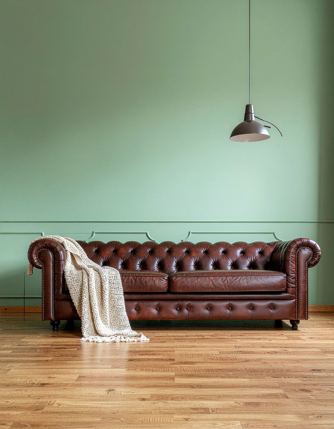 Sage green walls and leather sofa - 30 living room sage green walls